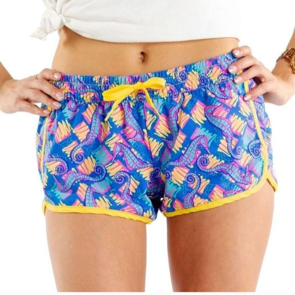 TIPSY ELVES Women Shorts Sz XS Multicolor‎ Seahorse Print Beach Pocket Running